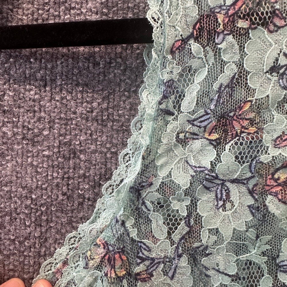 TWO Wallflower Sheer Lace Tank Blue Floral & Tan Lace Up Sz L Coquette Soft Girl - Picture 10 of 14
